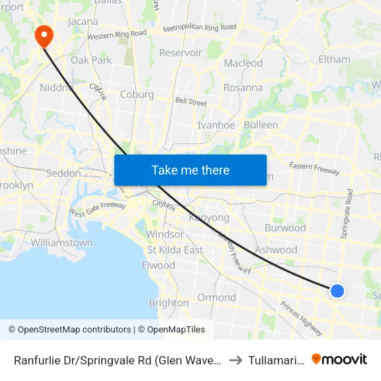 Ranfurlie Dr/Springvale Rd to Tullamarine map