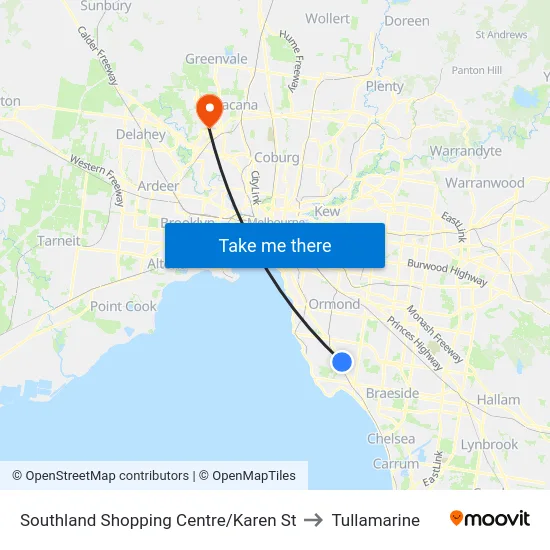 Southland Shopping Centre/Karen St to Tullamarine map