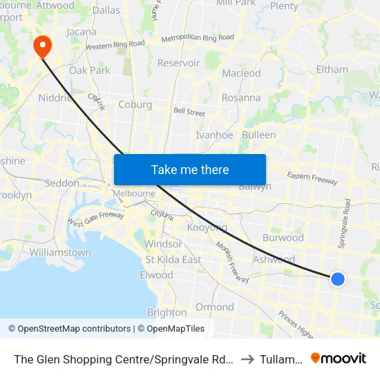 The Glen Shopping Centre/Springvale Rd to Tullamarine map