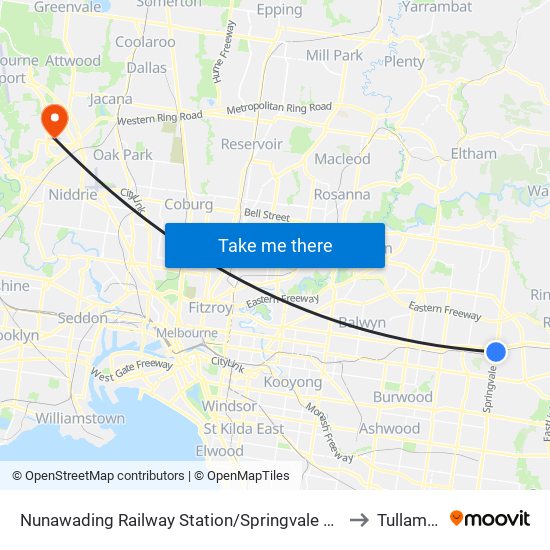 Nunawading Railway Station/Springvale Rd (Nunawading) to Tullamarine map