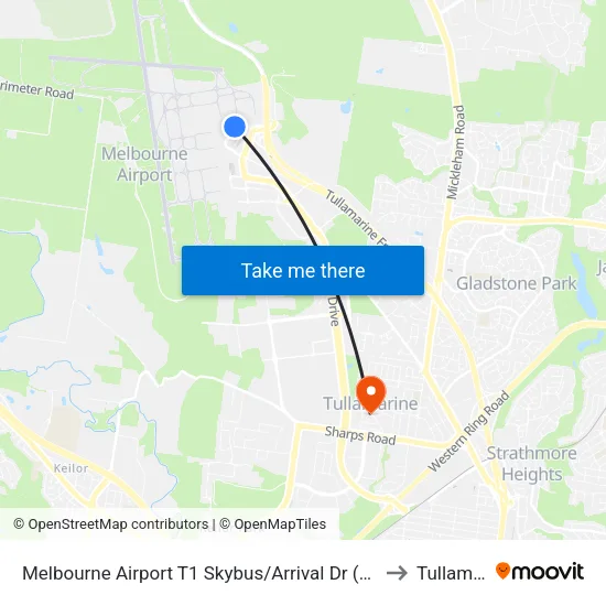 Melbourne Airport T1 Skybus/Arrival Dr to Tullamarine map