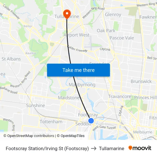 Footscray Station/Irving St to Tullamarine map