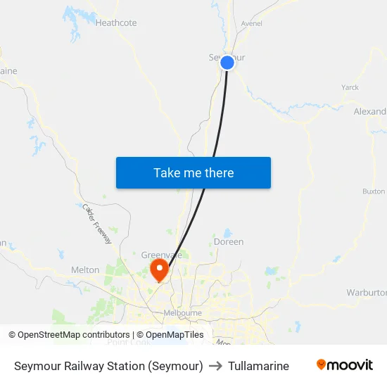 Seymour Railway Station (Seymour) to Tullamarine map