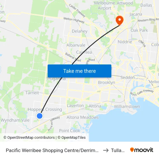 Pacific Werribee Shopping Centre/Derrimut Rd to Tullamarine map
