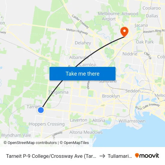 Tarneit P-9 College/Crossway Ave to Tullamarine map