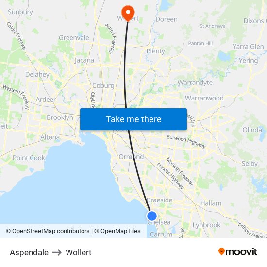 Aspendale to Wollert map