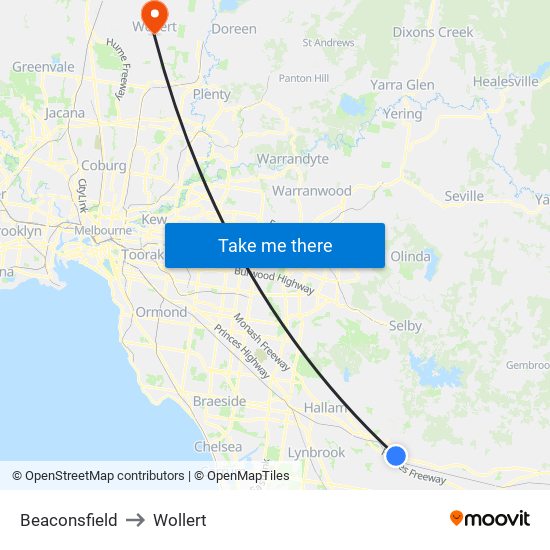 Beaconsfield to Wollert map