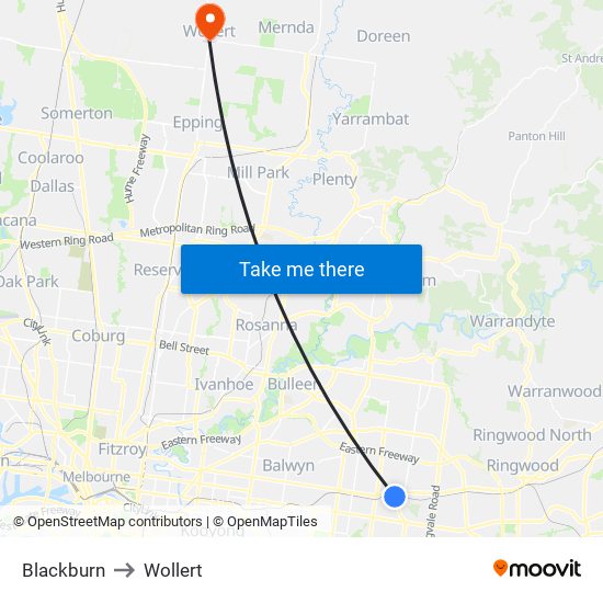 Blackburn to Wollert map