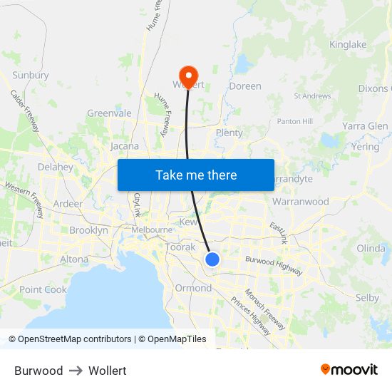 Burwood to Wollert map