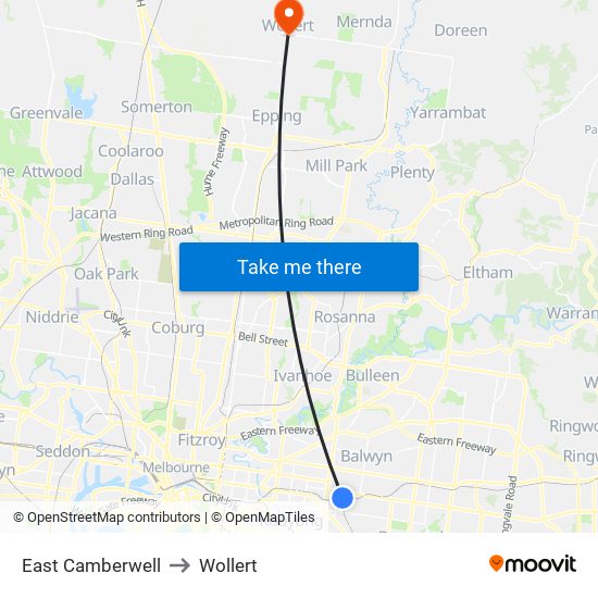 East Camberwell to Wollert map