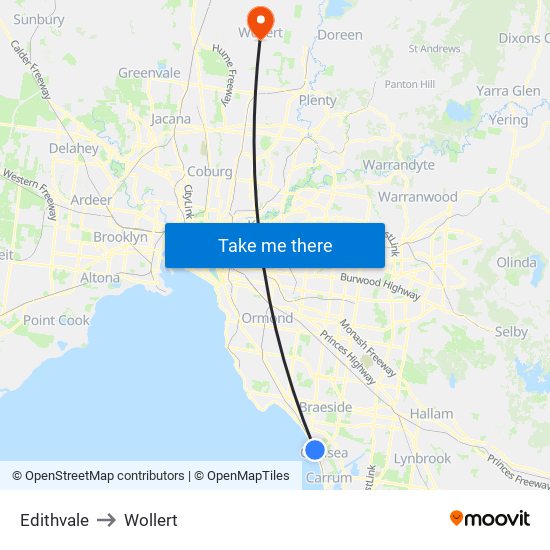 Edithvale to Wollert map