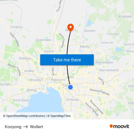 Kooyong to Wollert map