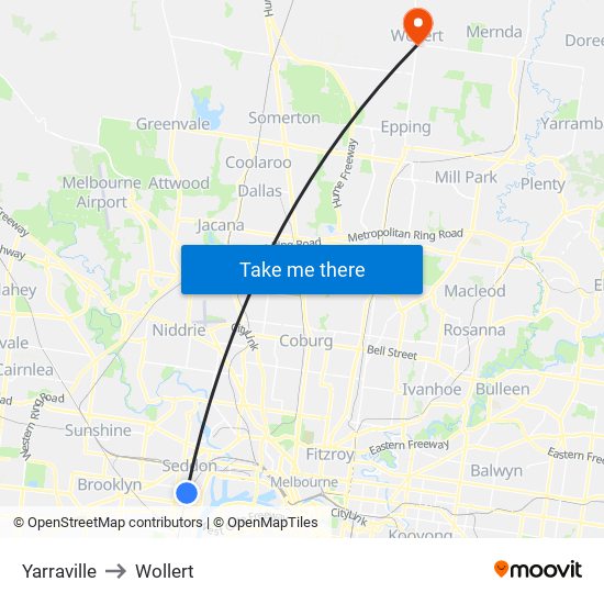 Yarraville to Wollert map