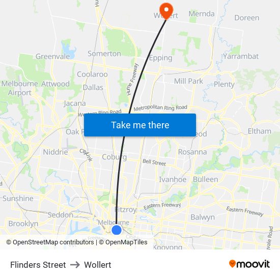 Flinders Street to Wollert map