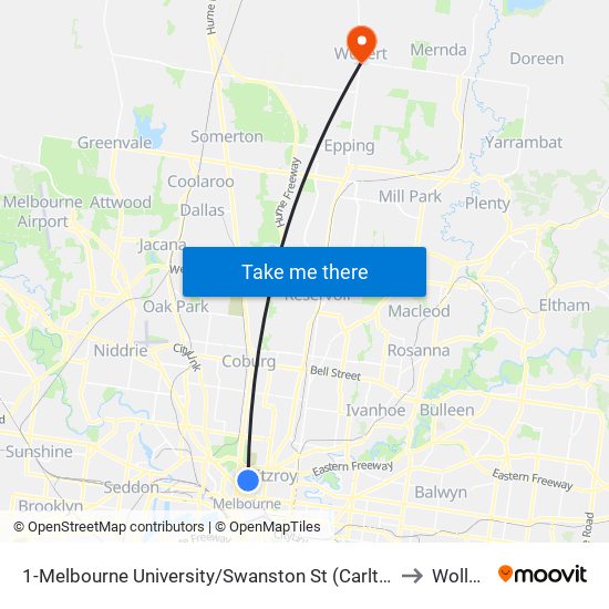 1-Melbourne University/Swanston St (Carlton) to Wollert map