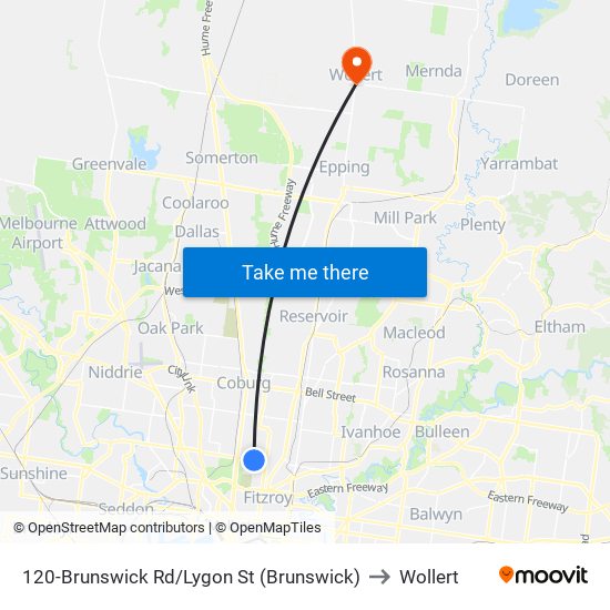 120-Brunswick Rd/Lygon St (Brunswick) to Wollert map