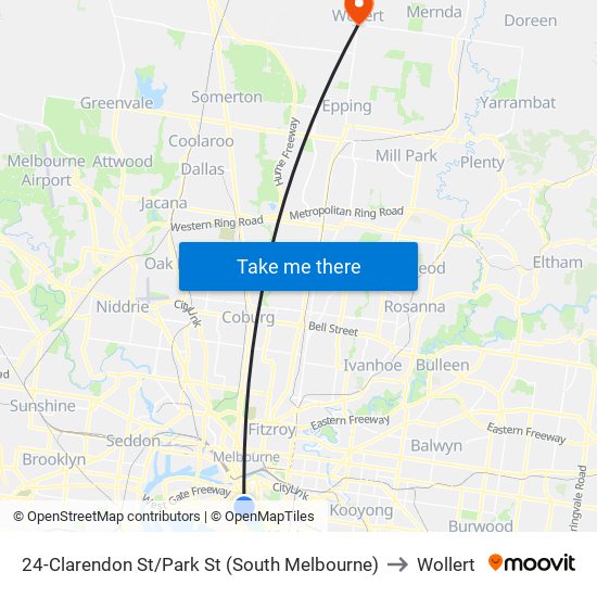 24-Clarendon St/Park St (South Melbourne) to Wollert map