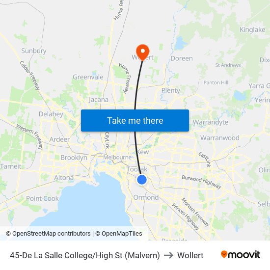 45-De La Salle College/High St (Malvern) to Wollert map