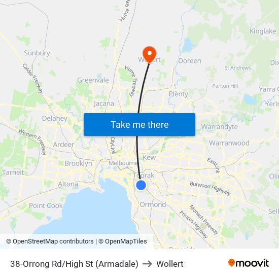 38-Orrong Rd/High St (Armadale) to Wollert map