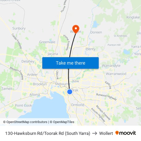 130-Hawksburn Rd/Toorak Rd (South Yarra) to Wollert map
