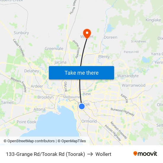 133-Grange Rd/Toorak Rd (Toorak) to Wollert map