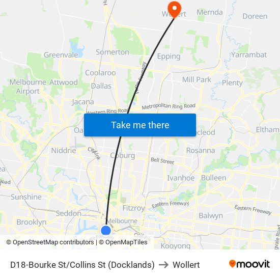 D18-Bourke St/Collins St (Docklands) to Wollert map