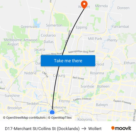 D17-Merchant St/Collins St (Docklands) to Wollert map