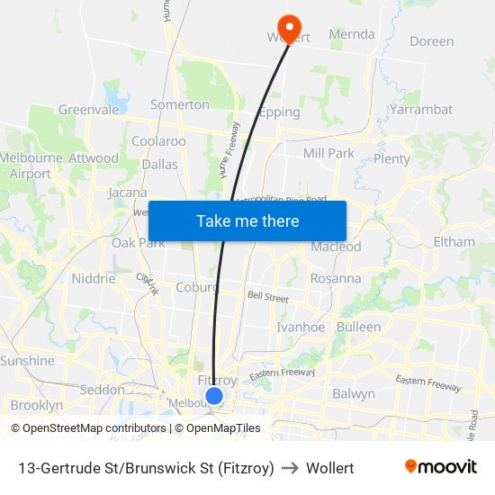 13-Gertrude St/Brunswick St (Fitzroy) to Wollert map