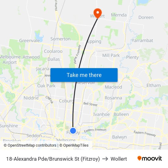 18-Alexandra Pde/Brunswick St (Fitzroy) to Wollert map