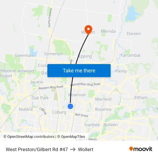 West Preston/Gilbert Rd #47 to Wollert map