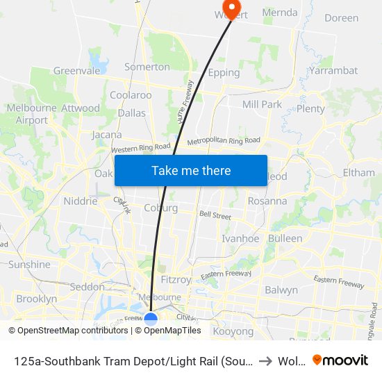 125a-Southbank Tram Depot/Light Rail (South Melbourne) to Wollert map