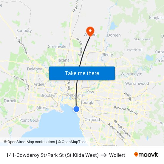 141-Cowderoy St/Park St (St Kilda West) to Wollert map