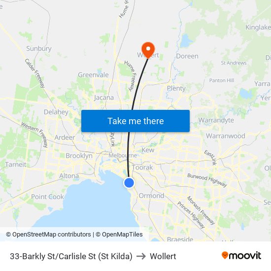 33-Barkly St/Carlisle St (St Kilda) to Wollert map