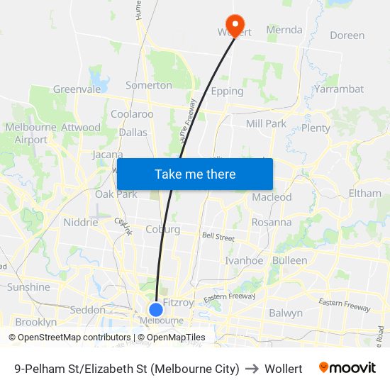 9-Pelham St/Elizabeth St (Melbourne City) to Wollert map