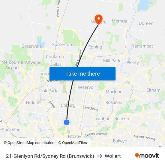 21-Glenlyon Rd/Sydney Rd (Brunswick) to Wollert map