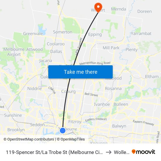 119-Spencer St/La Trobe St (Melbourne City) to Wollert map