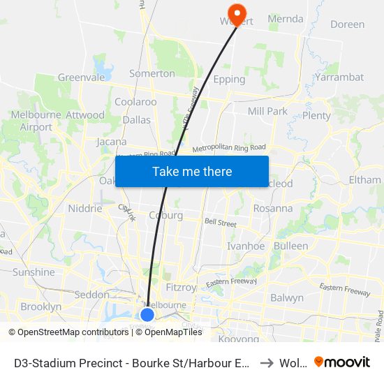 D3-Stadium Precinct - Bourke St/Harbour Esp (Docklands) to Wollert map