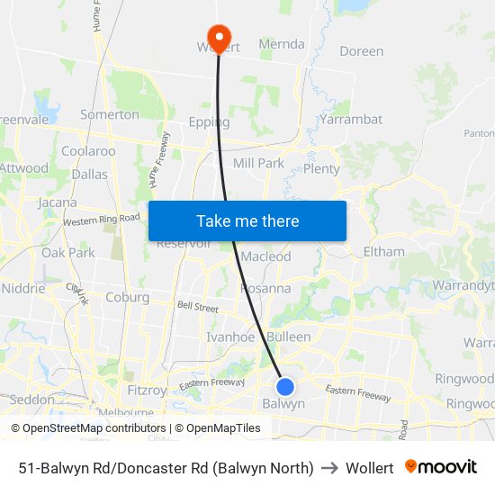 51-Balwyn Rd/Doncaster Rd (Balwyn North) to Wollert map