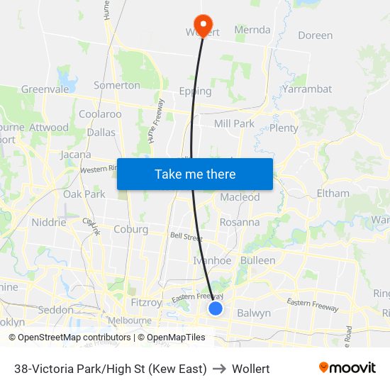 38-Victoria Park/High St (Kew East) to Wollert map