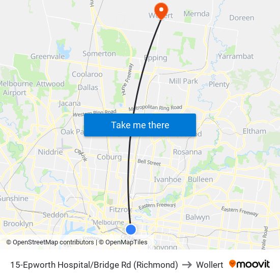 15-Epworth Hospital/Bridge Rd (Richmond) to Wollert map