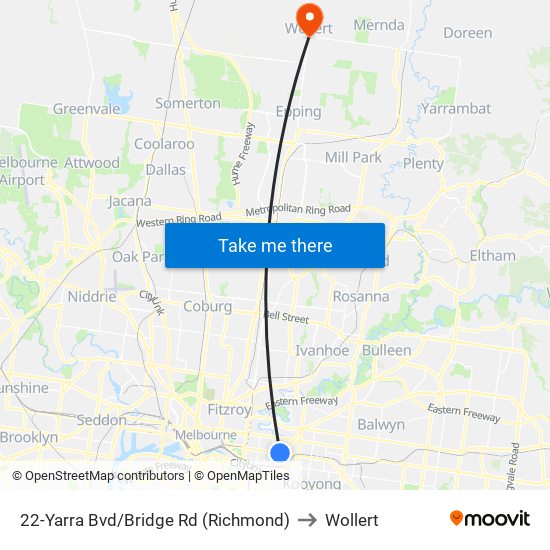 22-Yarra Bvd/Bridge Rd (Richmond) to Wollert map