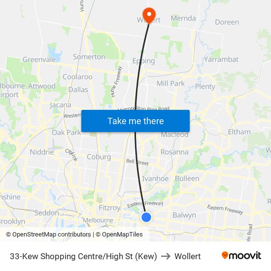 33-Kew Shopping Centre/High St (Kew) to Wollert map