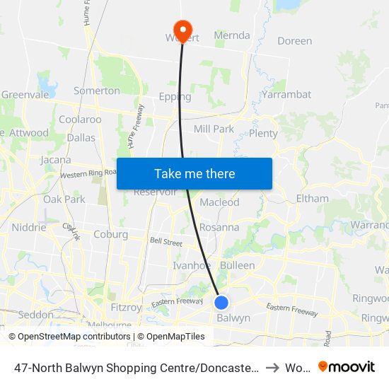 47-North Balwyn Shopping Centre/Doncaster Rd (Balwyn North) to Wollert map