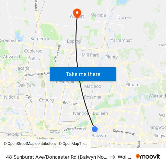 48-Sunburst Ave/Doncaster Rd (Balwyn North) to Wollert map