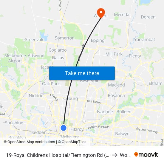 19-Royal Childrens Hospital/Flemington Rd (North Melbourne) to Wollert map