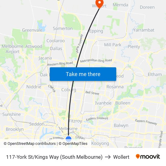 117-York St/Kings Way (South Melbourne) to Wollert map