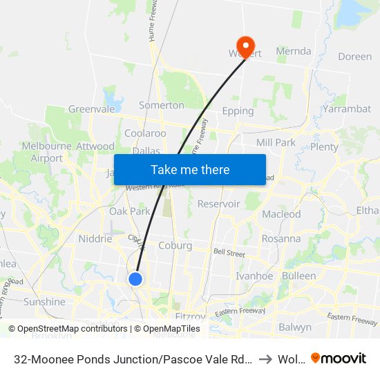 32-Moonee Ponds Junction/Pascoe Vale Rd (Moonee Ponds) to Wollert map