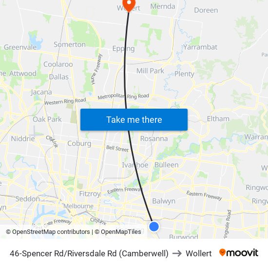 46-Spencer Rd/Riversdale Rd (Camberwell) to Wollert map