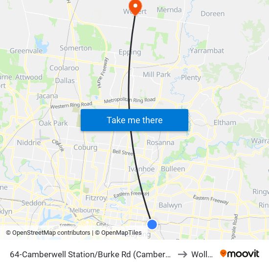 64-Camberwell Station/Burke Rd (Camberwell) to Wollert map