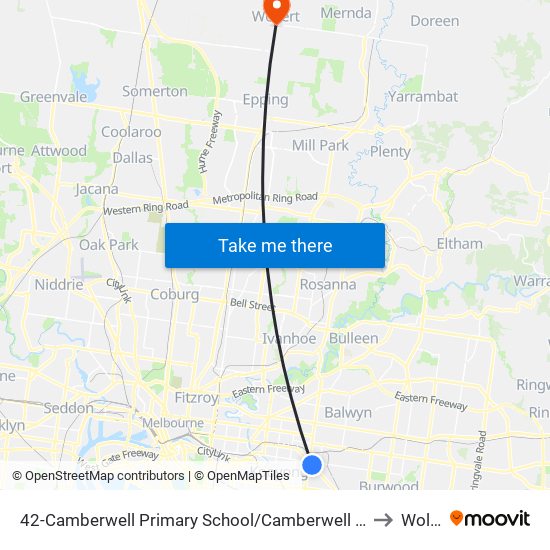42-Camberwell Primary School/Camberwell Rd (Camberwell) to Wollert map